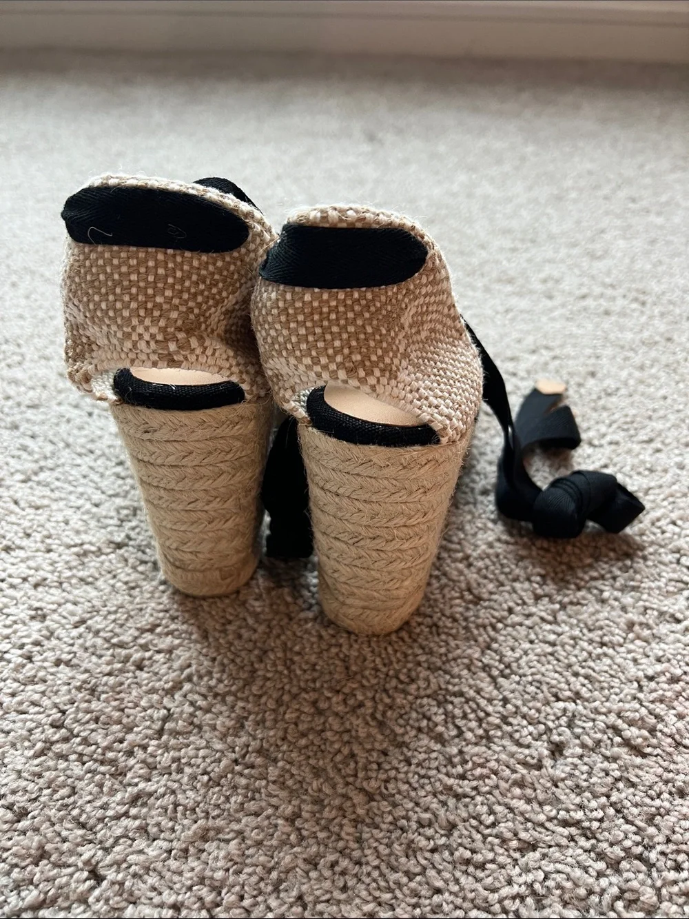 Castaner Black Canvas Espadrille Wedges with Ankle Wrap